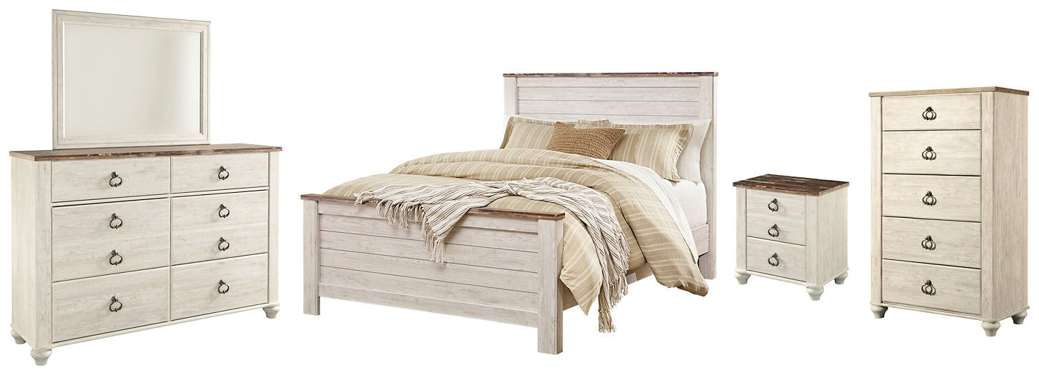 Willowton Panel Bed With Mirrored Dresser, Chest And Nightstand