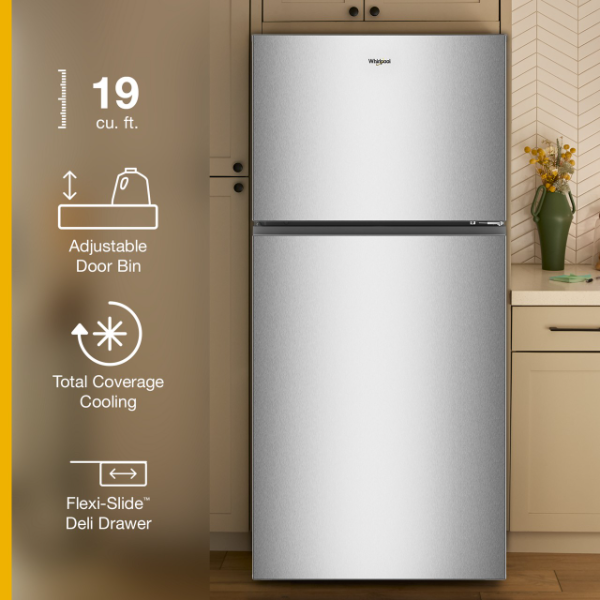 Whirlpool 29.5-inch Wide Top Freezer Refrigerator with Total Coverage Cooling- 19.3 Cu. Ft.-WRTX3119SZ