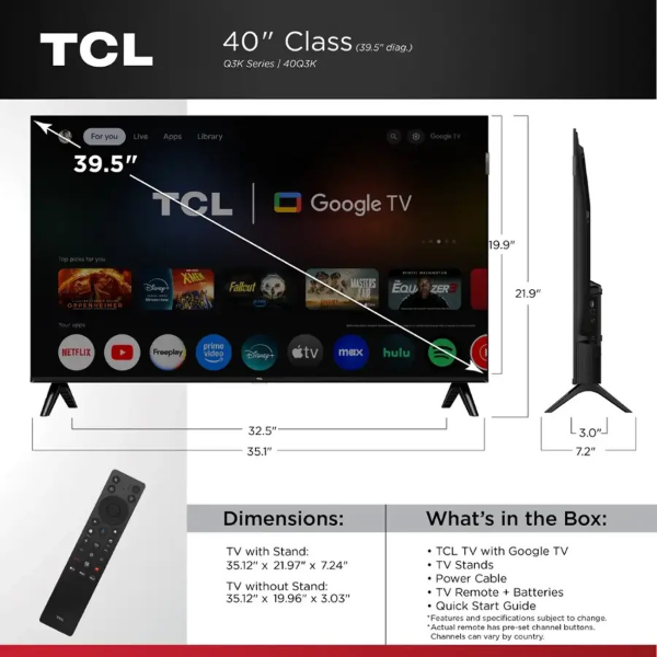 TCL - 40" Class Q3K Series 1080P FHD QLED Smart TV with Google TV-40Q3K