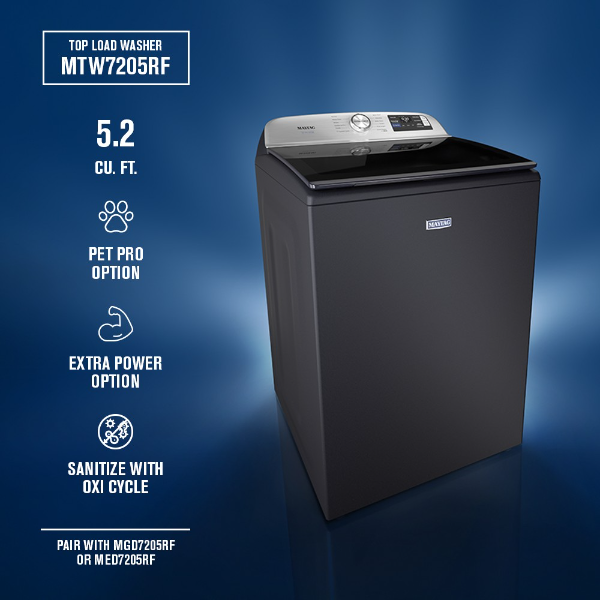 Maytag 5.2 Cu. Ft. Pet Pro Top Load Agitator Washer with Extra Power and Sanitize Cycle with Oxi-MTW7205RF