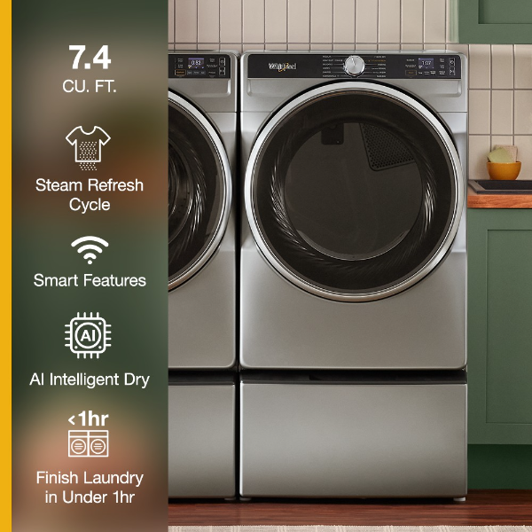 Whirlpool 7.4 cu. ft. Smart Front Load ENERGY STAR? Electric Dryer with Steam Capabilities-WED6720RR