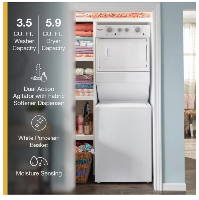 Whirlpool 3.5 cu.ft Electric Stacked Laundry Center 9 Wash cycles and AutoDry™