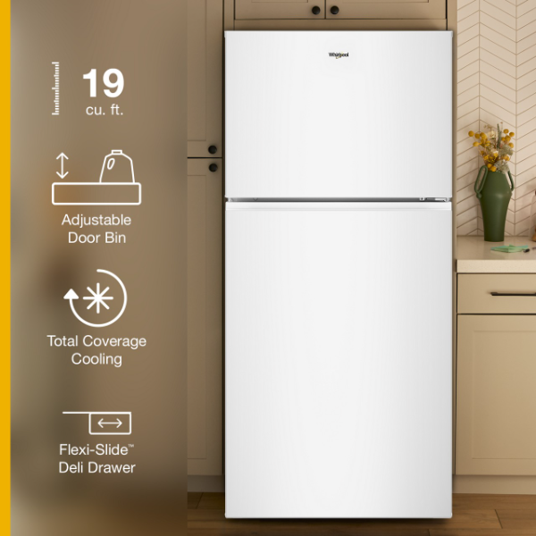 Whirlpool 29.5-inch Wide Top Freezer Refrigerator with Total Coverage Cooling- 19.3 Cu. Ft.-WRTX3119SW