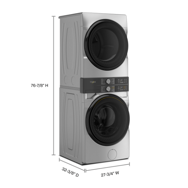 Whirlpool Front Load Laundry Tower 4.5 cu. ft. Washer & 7.4 cu. ft. Electric Dryer-WEF5727TR