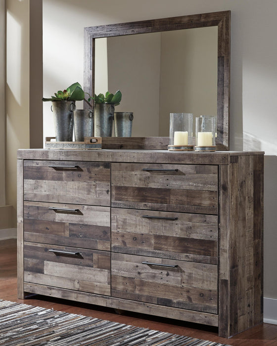 Derekson Full Panel Headboard Bed with Mirrored Dresser, Chest and Nightstand
