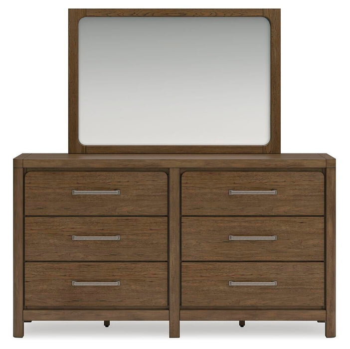 Cabalynn California King Upholstered Bed with Mirrored Dresser and Nightstand