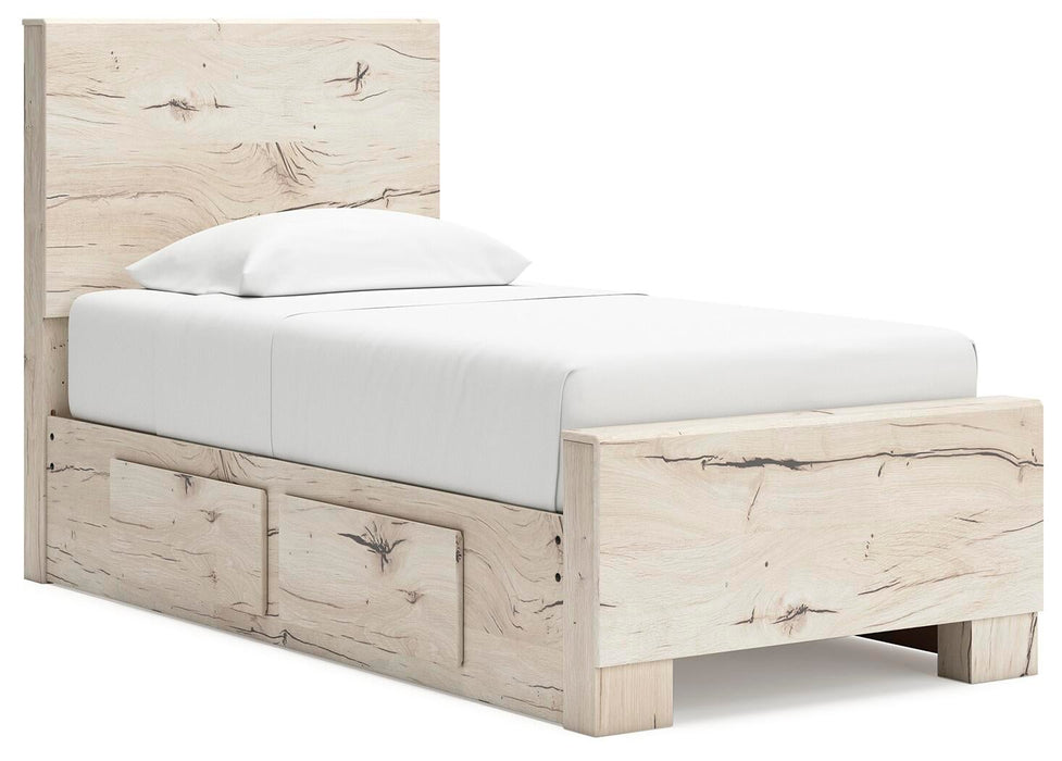 Lawroy Twin Panel Bed with Storage, Dresser, Mirror and Nightstand