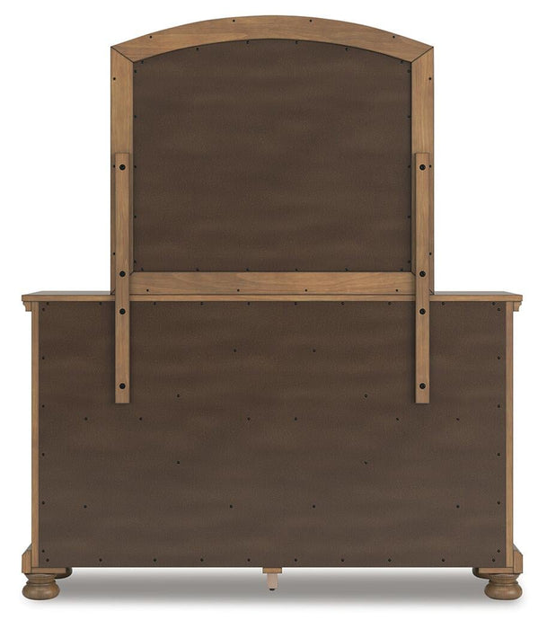 Feddinger King Storage Sleigh Bed with Mirrored Dresser and Nightstand