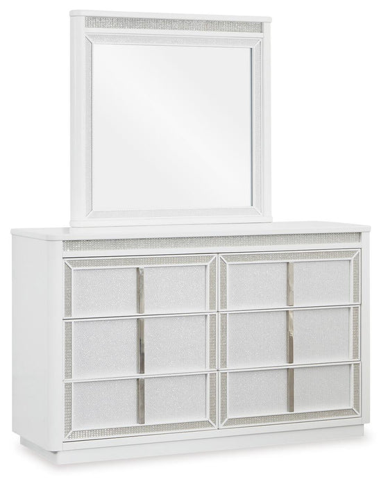 Chalanna California King Upholstered Storage Bed, Dresser, Mirror, Chest and Nightstand