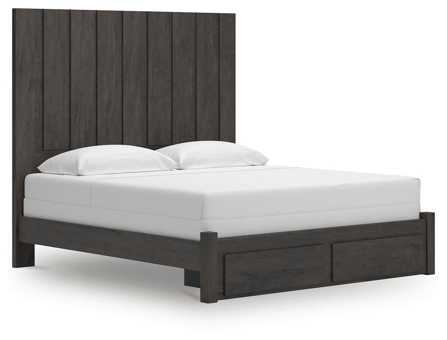 Fraluna King Panel Storage Bed, Dresser, Mirror, Chest and Nightstand