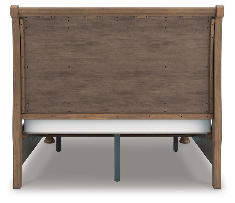 Feddinger Queen Storage Sleigh Bed with Mirrored Dresser and Nightstand