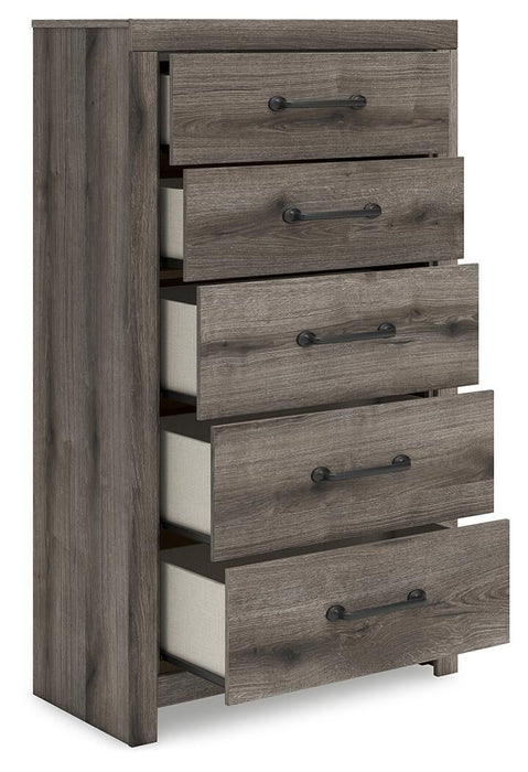 Graystorm Twin Panel Bed with Storage, Dresser, Mirror, Chest and Nightstand