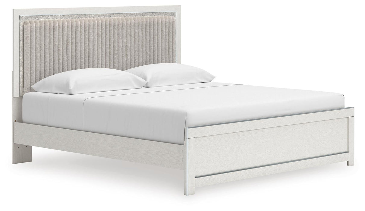 Zuraleus King Upholstered Panel Platform Bed, Dresser and Mirror
