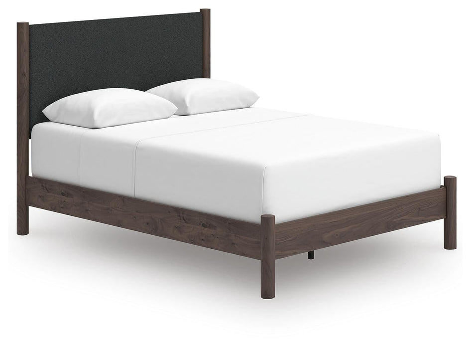 Pamytta Queen Upholstered Panel Bed, Dresser, Mirror and Nightstand