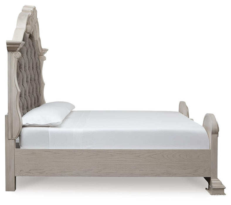 Bruchandi California King Upholstered Panel Bed with Mirrored Dresser