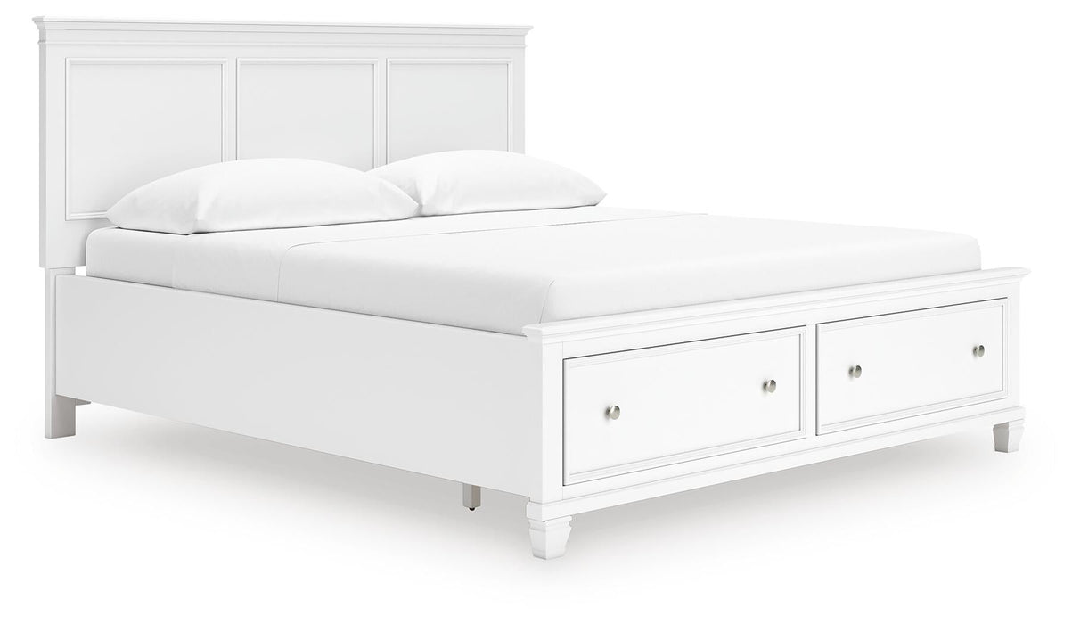 Fortman California King Panel Storage Bed, Dresser, Mirror and Nightstand