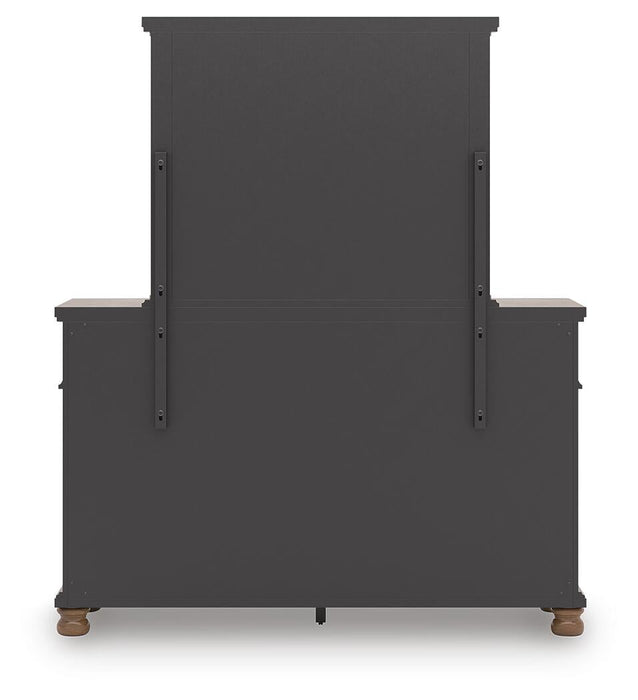 Rowlenstown Queen Poster Bed with Mirrored Dresser