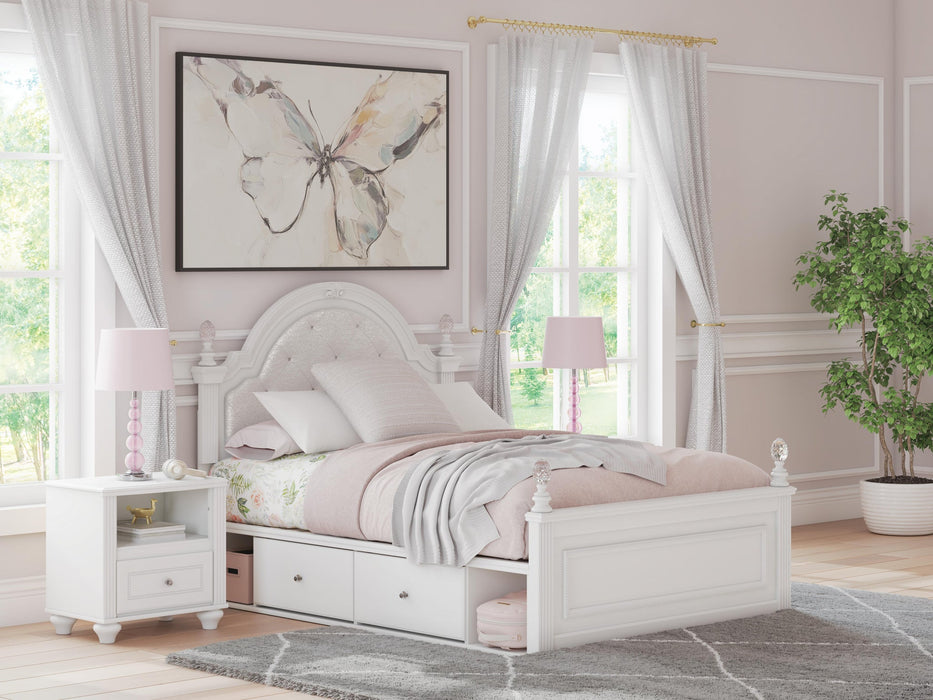 Kozlani Full Upholstered Panel Storage Bed, Dresser and Mirror