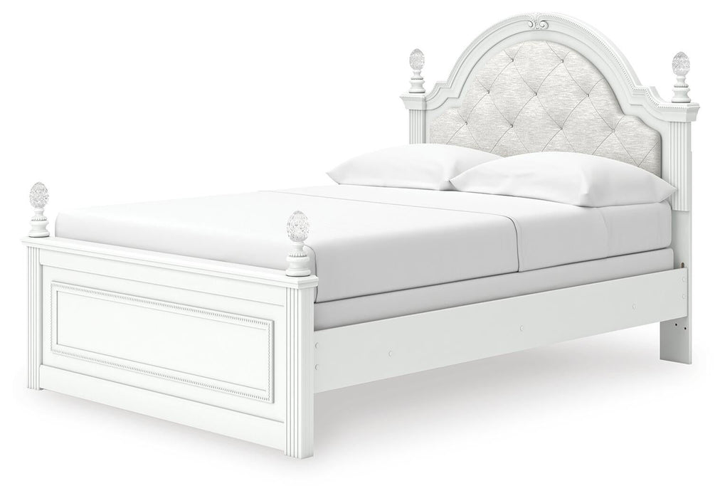 Kozlani Full Upholstered Panel Bed, Dresser, Mirror and Nightstand